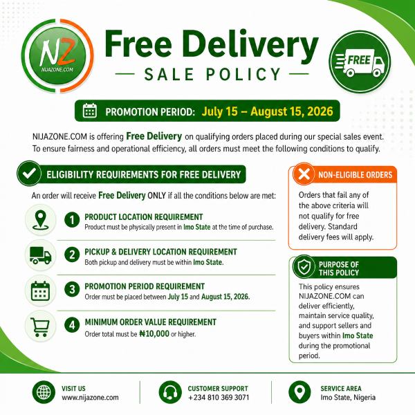 NIJAZONE.COM Free Delivery Sale Policy - Promotion Period: July 15 – August 15, 2026